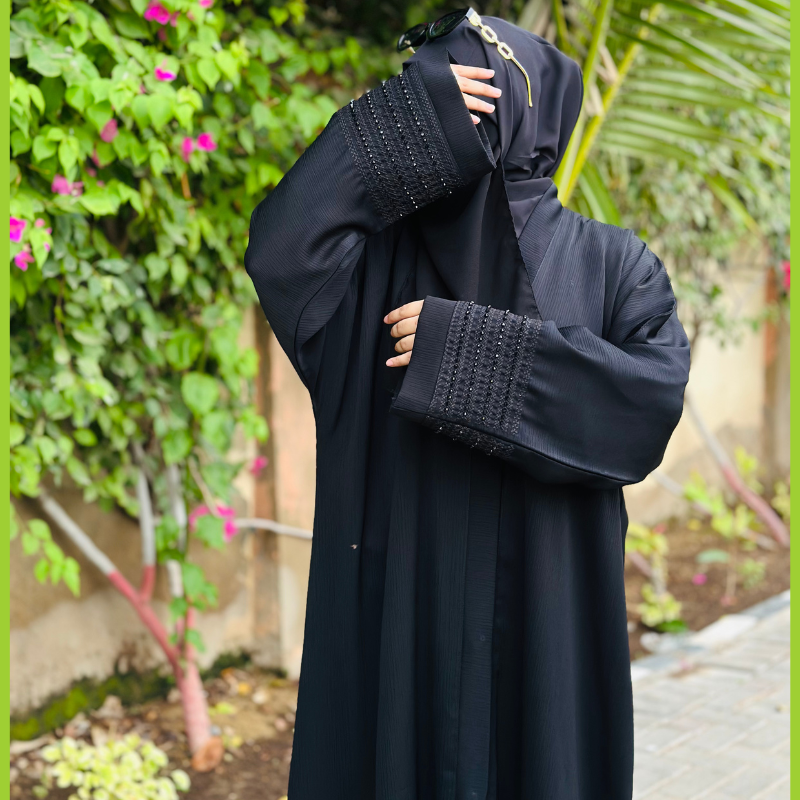 Black Abaya with Intricate Handwork on Cuffs
