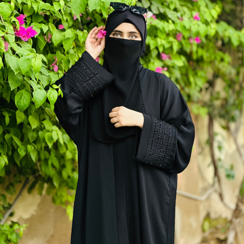 Black Abaya with Intricate Handwork on Cuffs