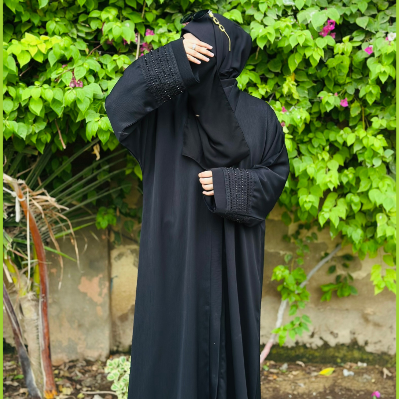 Black Abaya with Intricate Handwork on Cuffs