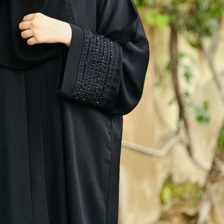 Black Abaya with Intricate Handwork on Cuffs