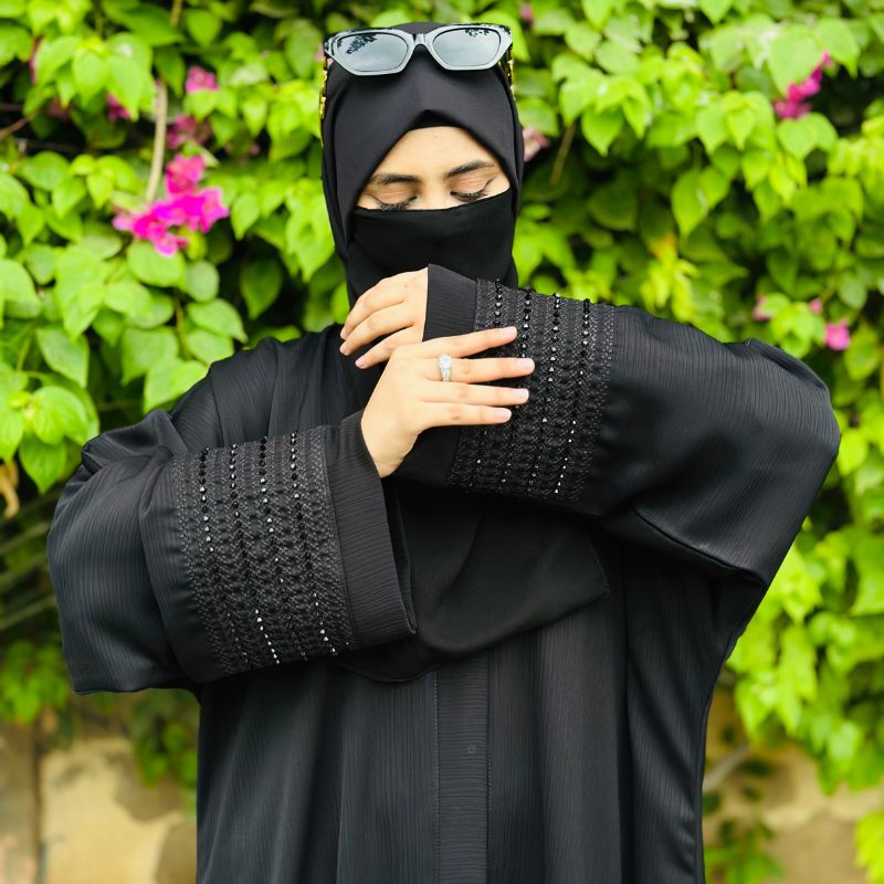 Black Abaya with Intricate Handwork on Cuffs