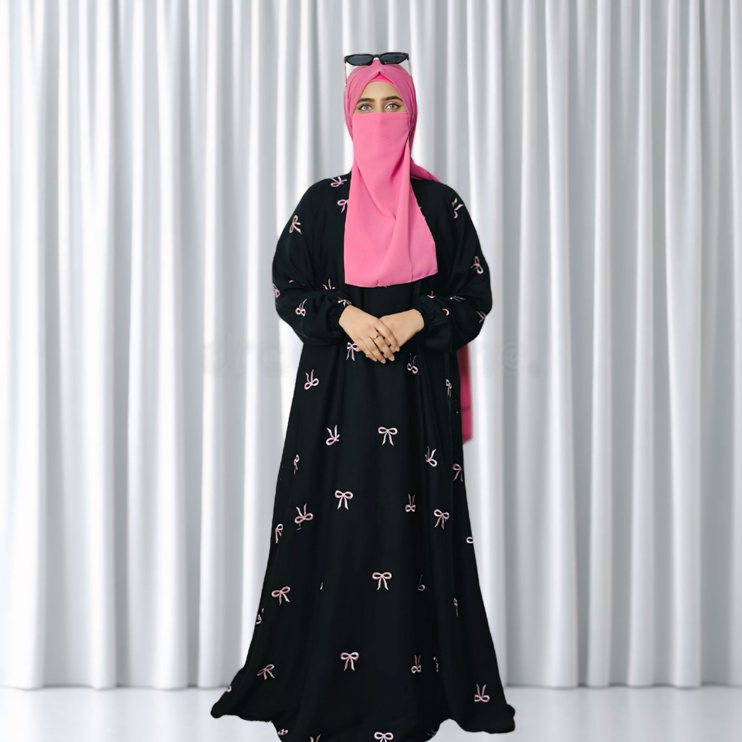 Elegant Black Bow Embroidered Abaya