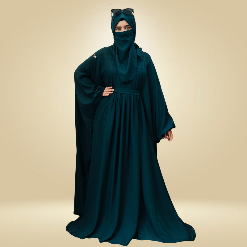 Premium Pleated Kaftan Abaya Set – Elegant Emerald Green