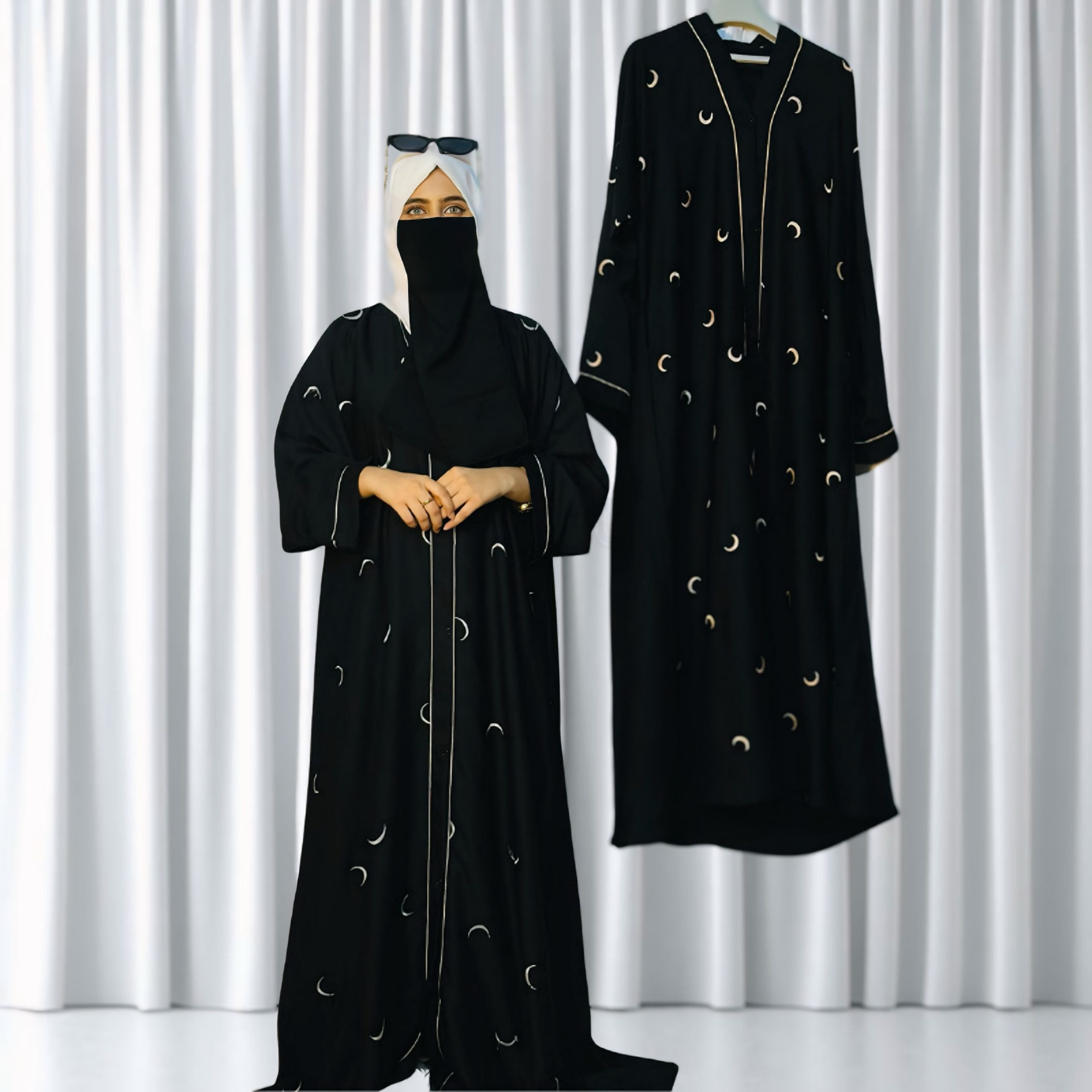 Luxury Moon Design Abaya – Premium Black Islamic Wear