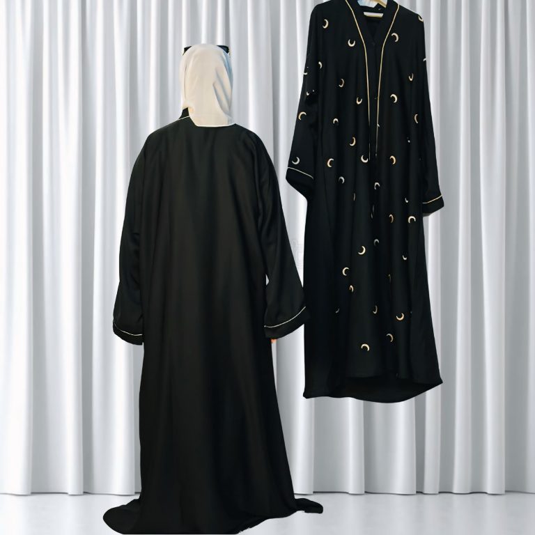 Luxury Moon Design Abaya – Premium Black Islamic Wear