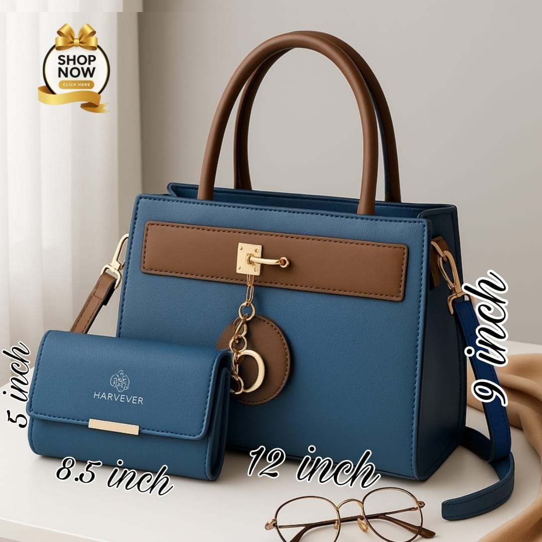 Elegant Two-Tone Structured Handbag and Matching Wallet Set
