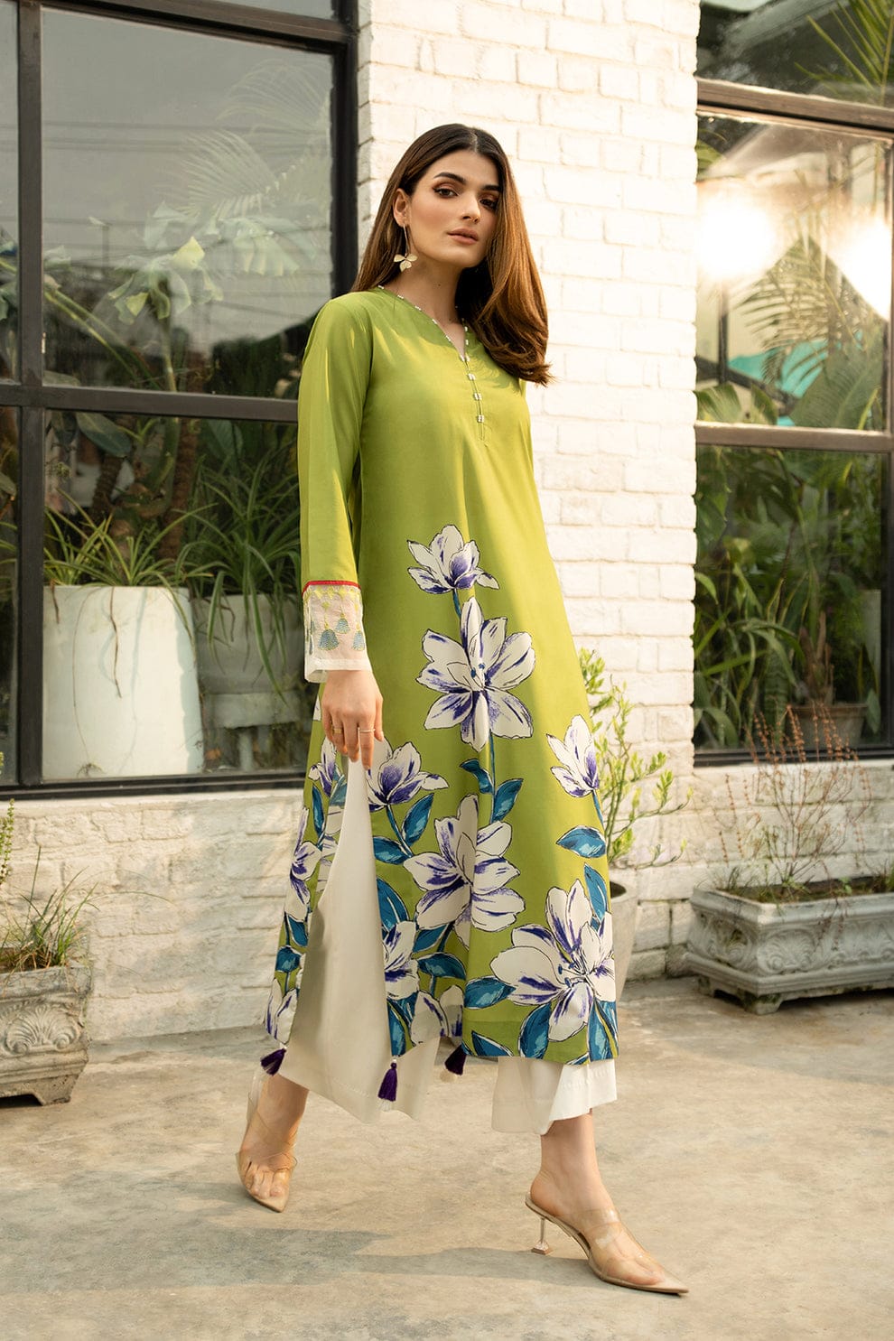 All-Over Floral Print Long Shirt & Trousers