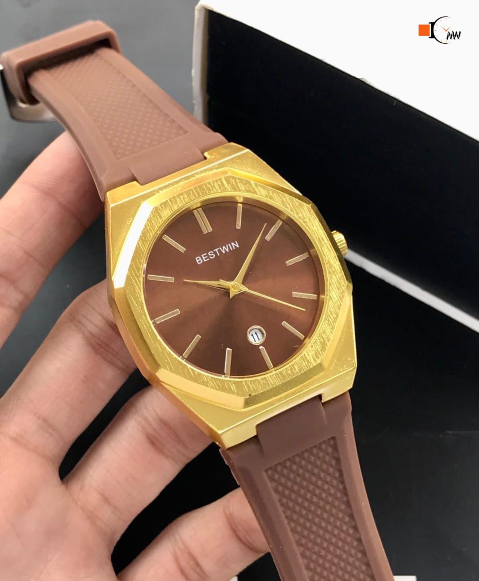 BESTWIN Premium Unique Octagonal Watch - Durable Rubber Strap, Working Date Display, Good Quality