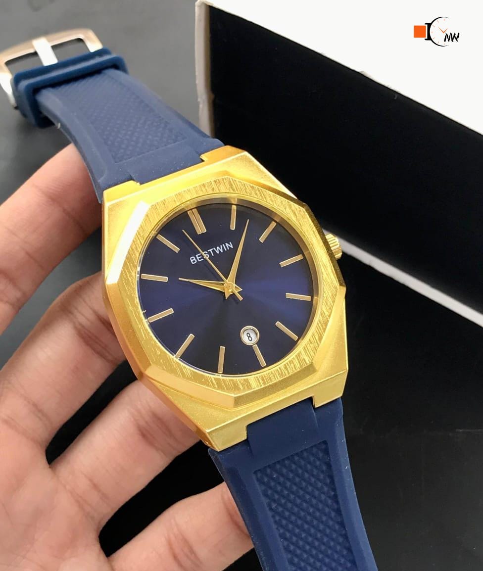 BESTWIN Premium Unique Octagonal Watch - Durable Rubber Strap, Working Date Display, Good Quality