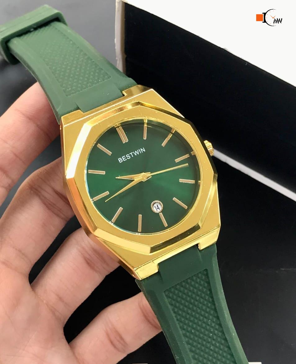 BESTWIN Premium Unique Octagonal Watch - Durable Rubber Strap, Working Date Display, Good Quality