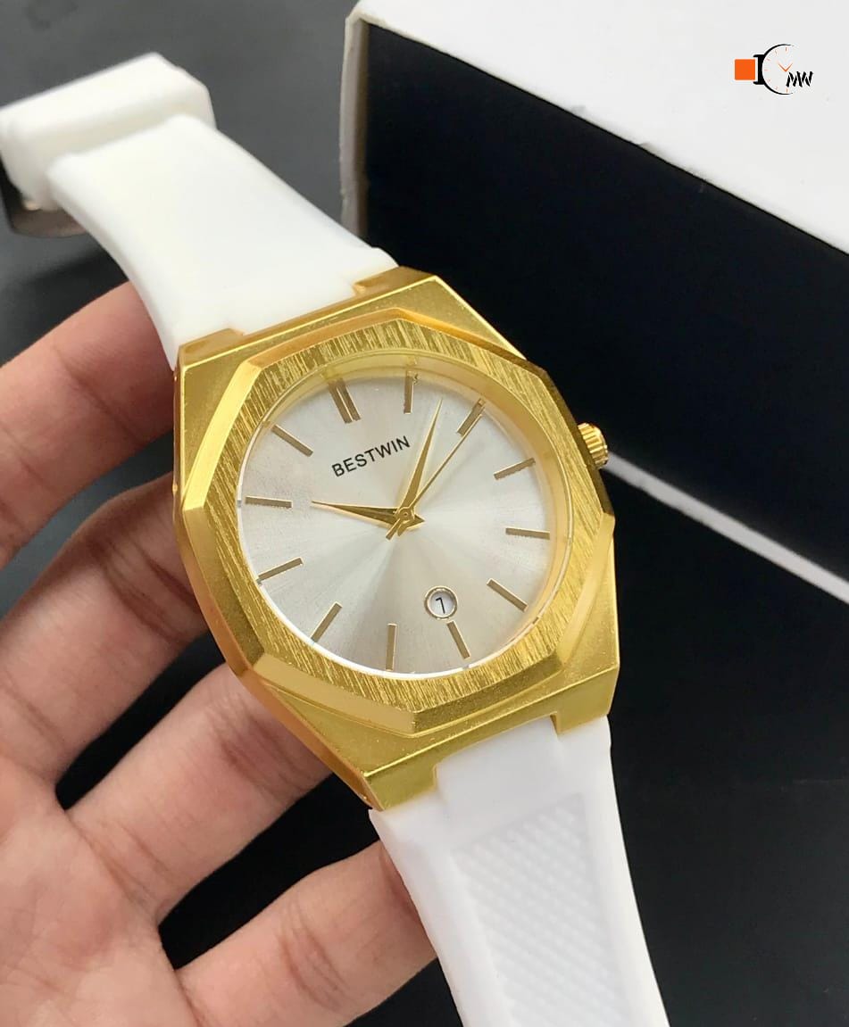 BESTWIN Premium Unique Octagonal Watch - Durable Rubber Strap, Working Date Display, Good Quality
