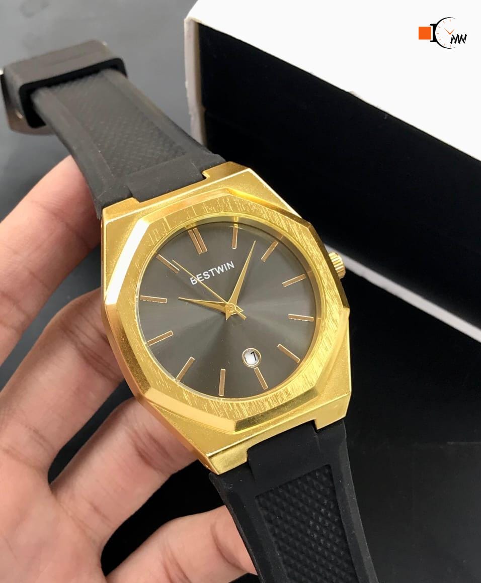 BESTWIN Premium Unique Octagonal Watch - Durable Rubber Strap, Working Date Display, Good Quality
